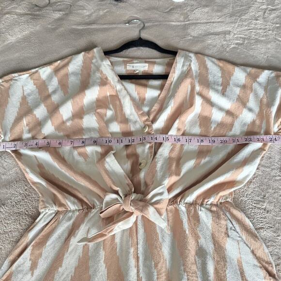 Lou & Grey Loft Chevron Romper V-neck Cotton Short Sleeve Pockets Women Size M - Picture 7 of 16